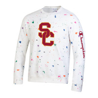 USC Trojans Men's Champion White SC Interlock Paint Drop Sweatshirt